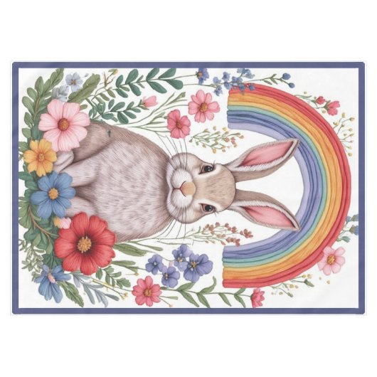 Easter Rainbow Meadow Spring Flowers Wild Rabbit Tischdecke (Vorderseite (Horizontal))