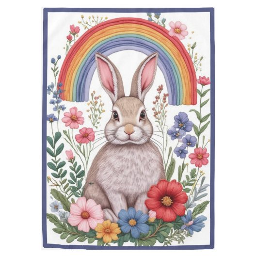 Easter Rainbow Meadow Spring Flowers Wild Rabbit  Tischdecke (Vorderseite)