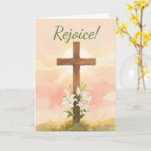 Easter Rejoice Cross and Lilies Christian Karte (Gelbe Blume)