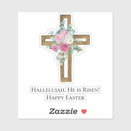 Easter Religious He is Risen Wood Cross Floral Aufkleber (Blatt)