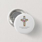 Easter Religious He is Risen Wood Cross Floral Button (Vorne & Hinten)