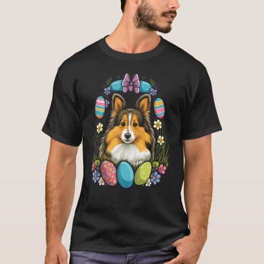 Easter Sheltie Bunny Eggs Dog on Easter Shetland S T-Shirt (Vorderseite)