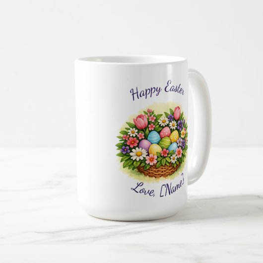 Easter Spring Basket with Eggs, Flowers, & Leaves Kaffeetasse (VorderseiteRechts)