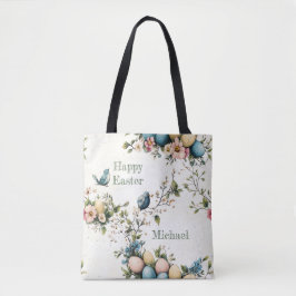 Easter Spring Birds Pastel Eggs Watercolor Floral Tasche