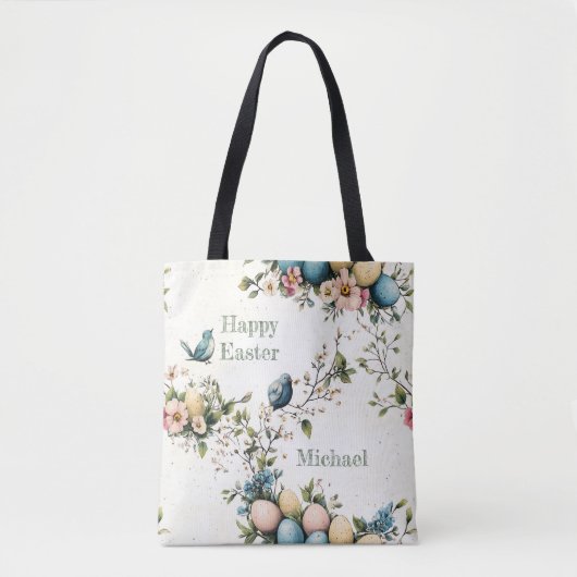 Easter Spring Birds Pastel Eggs Watercolor Floral Tasche (Vorderseite)