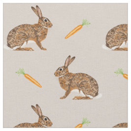 Easter Spring Hare Bunnies And Carrots On Beige Stoff
