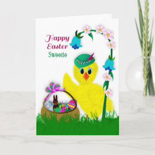 EASTER Sweetie Yellow Chick mit Osterkörbe  Feiertagskarte