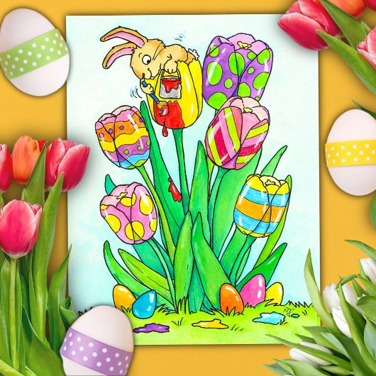 Easter Tulips with Bunny Postcard Postkarte