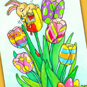 Easter Tulips with Bunny Postcard Postkarte