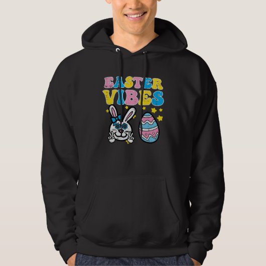 Easter Vibes Bunny Peace Retro Groovy Hippie Women Hoodie (Vorderseite)