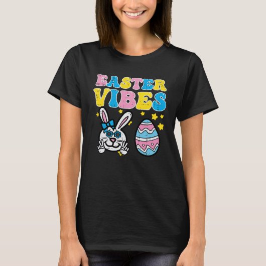 Easter Vibes Bunny Peace Retro Groovy Hippie Women T-Shirt (Vorderseite)