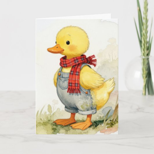 Easter Watercolor Duck In Overalls Karte (Vorderseite)