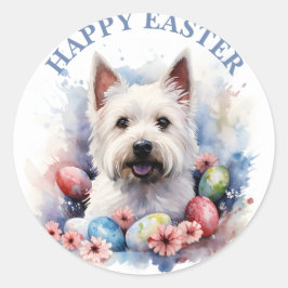 Easter Westie Schokolade Eier und Blume - Runder Aufkleber