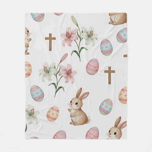 Easter Whimsy – Seamless Bunny & Lily Pattern Fleecedecke (Vorderseite)
