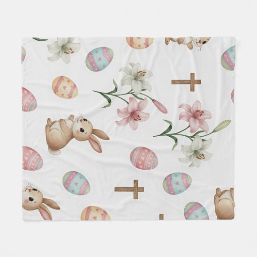 Easter Whimsy – Seamless Bunny & Lily Pattern Fleecedecke (Vorderseite (Horizontal))