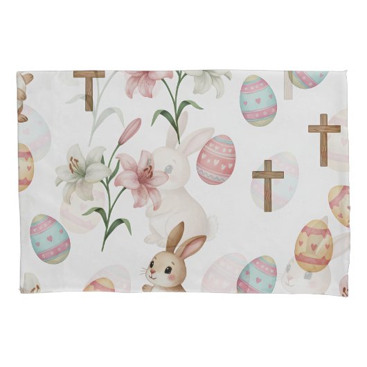 Easter Whimsy – Seamless Bunny & Lily Pattern Kissenbezug (Vorderseite)