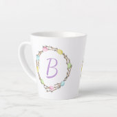 Easter Willow Wreath With Monogram And Pastel Eggs Milchtasse (Linke Ecke)