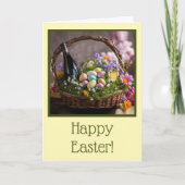Easter with Basket Eggs Flowers and Wine  Karte (Vorderseite)