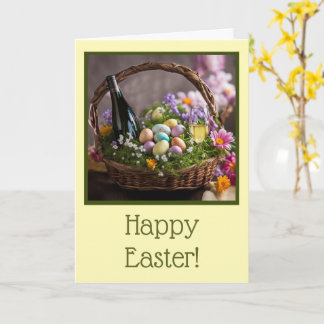Easter with Basket Eggs Flowers and Wine Karte