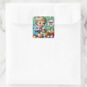 EASTER ~WOW! VINTAGER Junge ~ Quadratischer Aufkleber (Tasche)