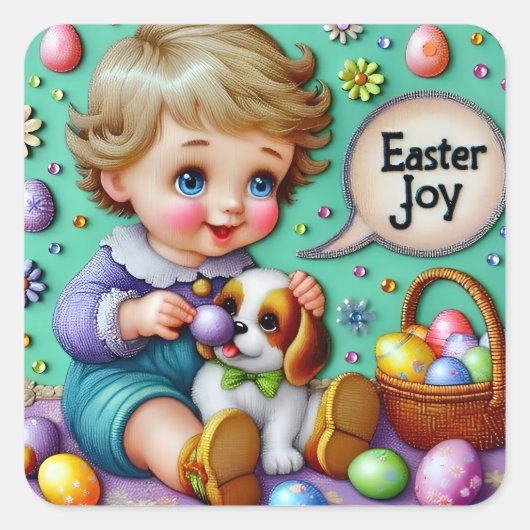 EASTER ~WOW! VINTAGER Junge ~ Quadratischer Aufkleber (Vorderseite)