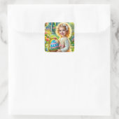 EASTER ~WOW! VINTAGES MÄDCHEN~ QUADRATISCHER AUFKLEBER (Tasche)