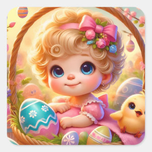 EASTER ~WOW! VINTAGES MIRL ~ QUADRATISCHER AUFKLEBER