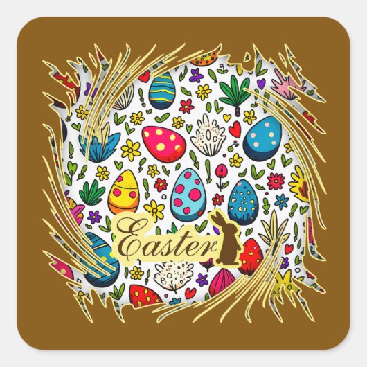 Easter Wreath – Spring Bunny - Autocolante Quadratischer Aufkleber (Vorderseite)