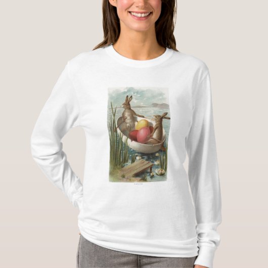EasterBunnies in einem Boot mit farbigen Eiern T-Shirt (Vorderseite)