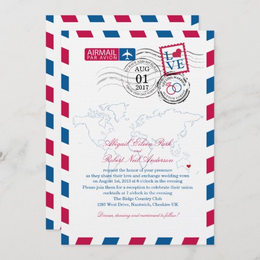 Eastern Austraila Airmail Wedding Einladung (Vorne/Hinten)