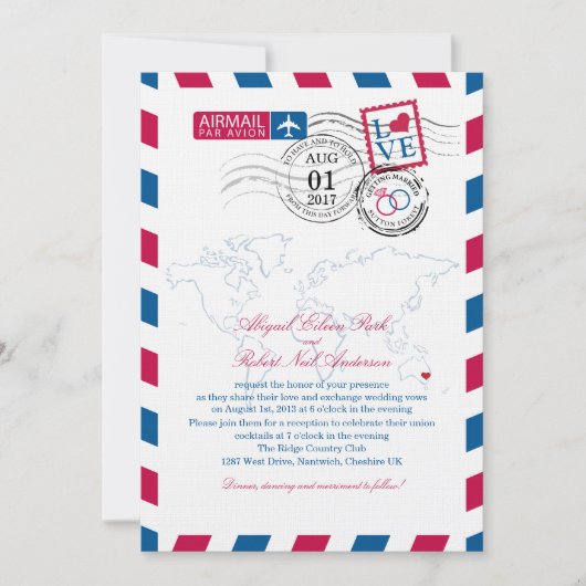 Eastern Austraila Airmail Wedding Einladung (Vorderseite)