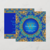 Eastern Blue Gold Satin Lace Monogram Einladung (Vorne/Hinten)