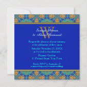 Eastern Blue Gold Satin Lace Monogram Einladung (Rückseite)