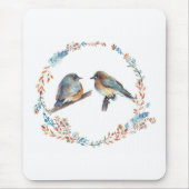 Eastern Bluebird Couple Floral Wreath Mousepad (Vorne)