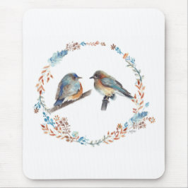 Eastern Bluebird Couple Floral Wreath Mousepad