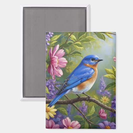 Eastern Bluebird flowers Magnet (Vorderseite/Rückseite)