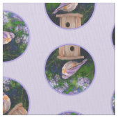 Eastern Bluebird in Lilacs Malerei Original Art Stoff (Nahaufnahme)