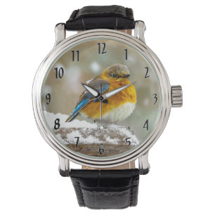 Eastern Bluebird in Snow - Original Foto Armbanduhr