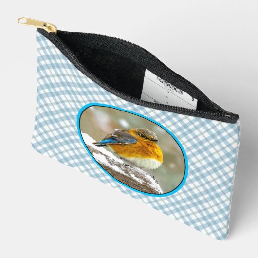 Eastern Bluebird in Snowstorm Original Foto Zubehörtasche (Offen)