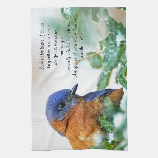 Eastern Bluebird Kitchen Handtuch Matthew 6:26 (Vertikal)