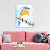 Eastern Bluebird - männlich - Aquarellfarben-Leinw Leinwanddruck (Insitu (Wohnzimmer))