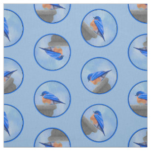 Eastern Bluebird über Birdbath Original Bird Art Stoff