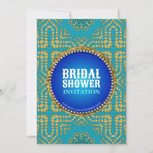 Eastern Bohemisch Blue+Gold Brautparty Einladung (Vorderseite)