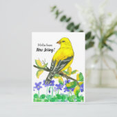 Eastern Goldfinch Bird Hallo aus New Jersey Postkarte (Stehend Vorderseite)