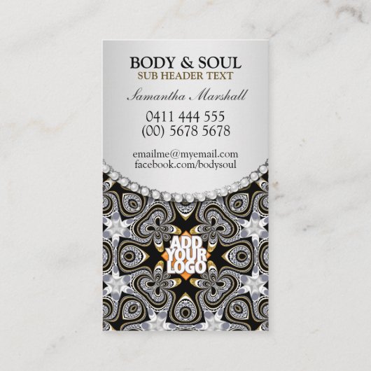 Eastern Healing Black Silver New Age Business Card Visitenkarte (Rückseite)