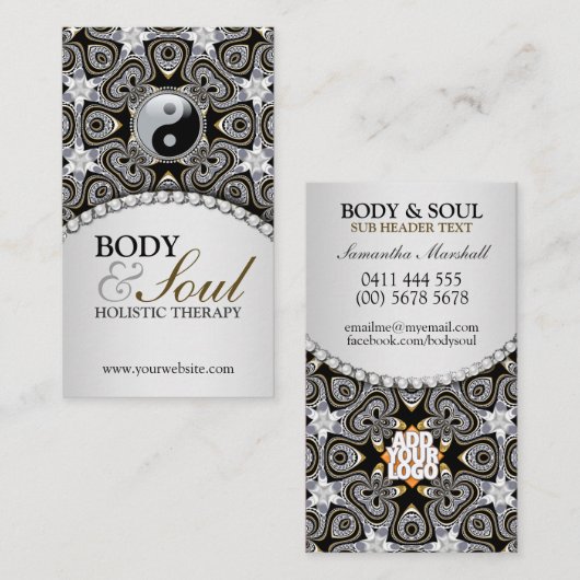 Eastern Healing Black Silver New Age Business Card Visitenkarte (Vorne/Hinten)