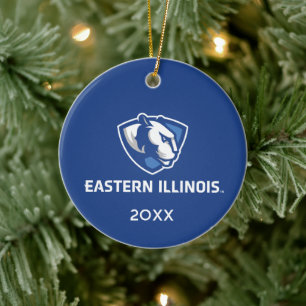 Eastern Illinois Panthers Kopf- und Wordmark-Logo Keramik Ornament