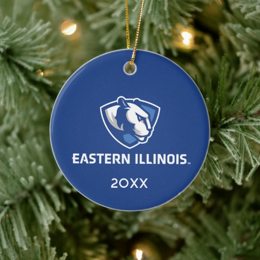 Eastern Illinois Panthers Kopf- und Wordmark-Logo Keramik Ornament (Baum)