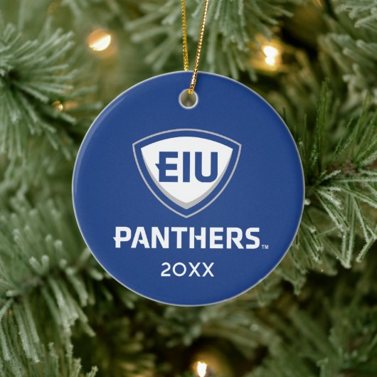 Eastern Illinois Panthers Schild & Wordmark-Logo Keramik Ornament (Baum)