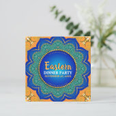 Eastern Spice Orange Royal Blue Gold Dinner Party Einladung (Stehend Vorderseite)